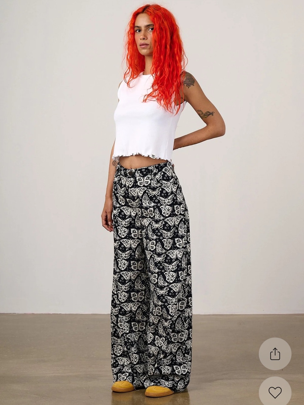 Lucy & Yak Pants Black & White Butterly Wide/High Rise
